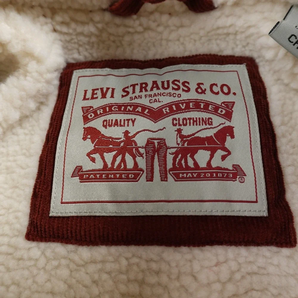 NEW Levis Jacket Mens S Brown Red Corduroy Sherpa Lined Trucker Snap Zip Coat‎